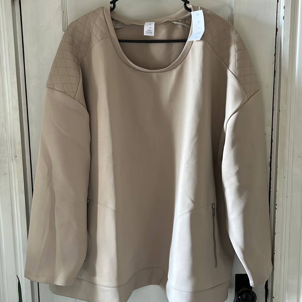 Livi Active Polyester/Spandex Tan Sweatshirt.  Brand new with tags.  Size 26/28.